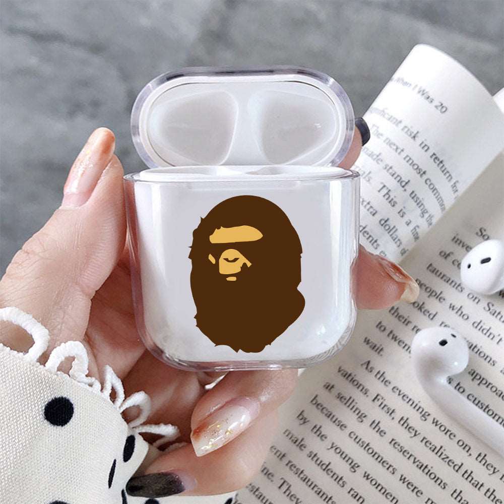 A Bathing Ape Brown Hard Plastic Protective Clear Case Cover For Apple Airpods