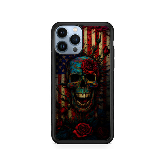 American Flag Skulls and Flower iPhone 15 Pro Case