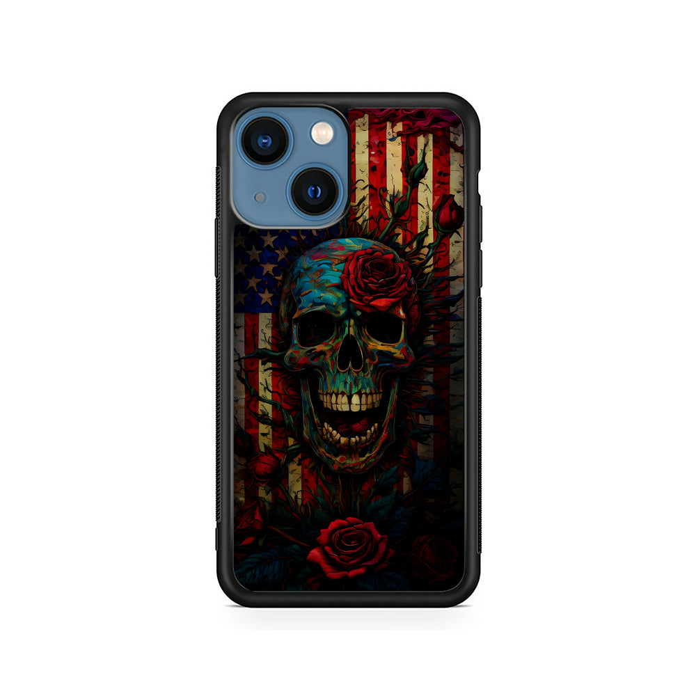 American Flag Skulls and Flower iPhone 15 Plus Case