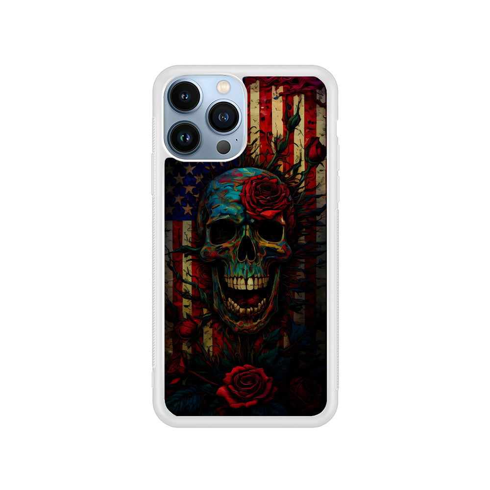 American Flag Skulls and Flower iPhone 15 Pro Case