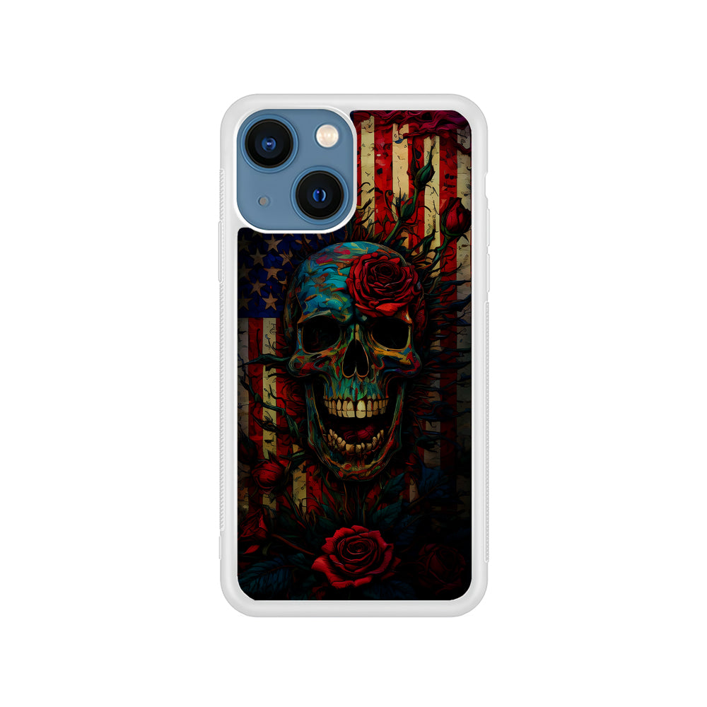 American Flag Skulls and Flower iPhone 15 Plus Case