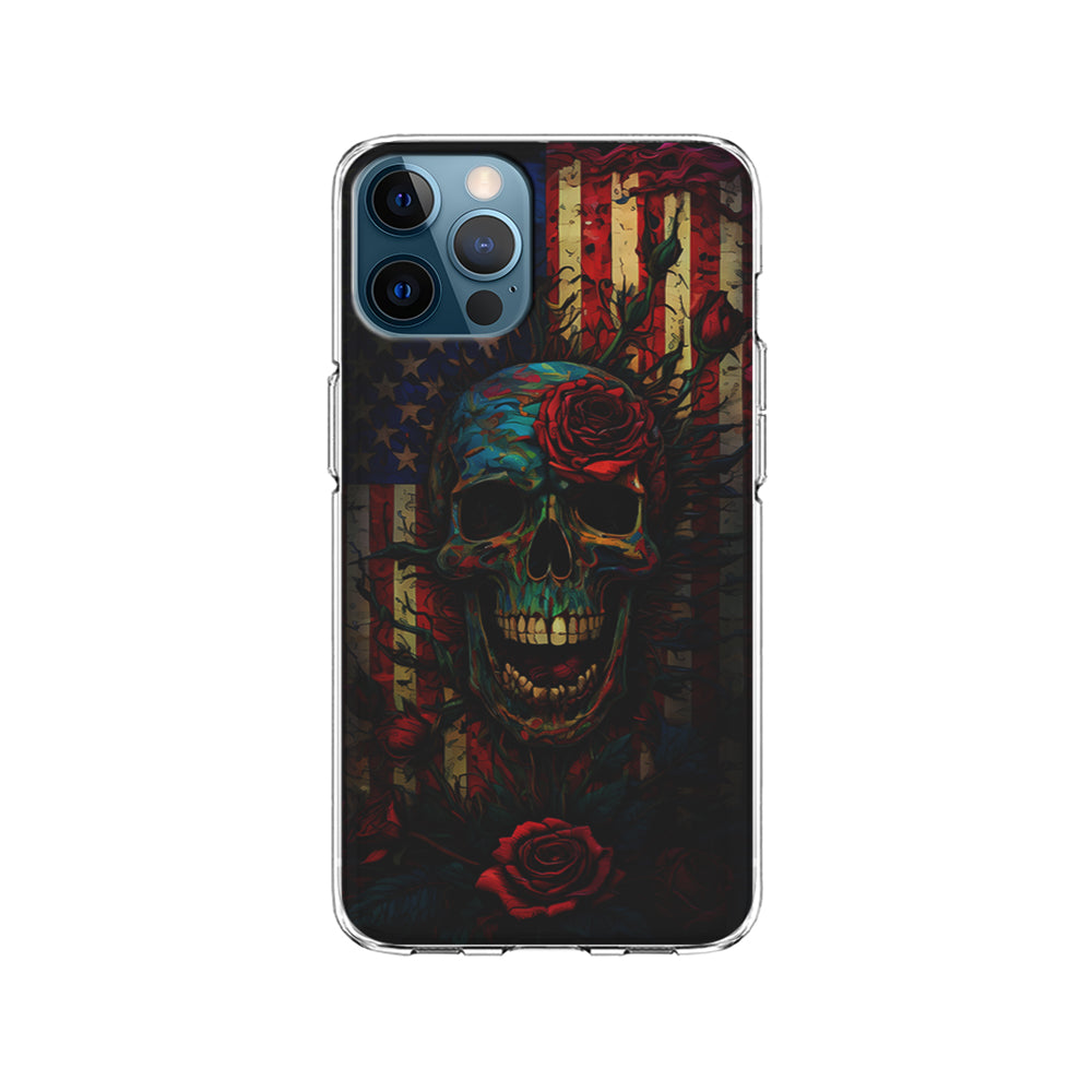 American Flag Skulls and Flower iPhone 15 Pro Case