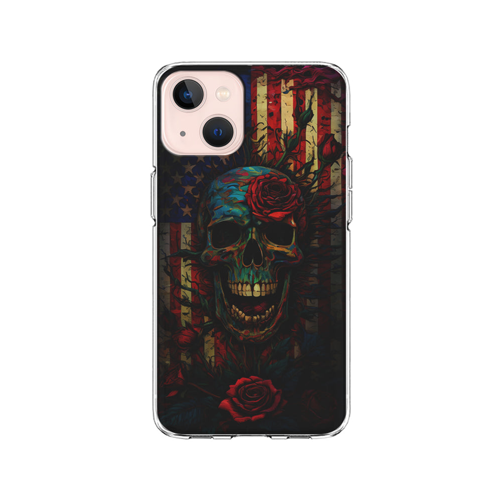 American Flag Skulls and Flower iPhone 15 Plus Case