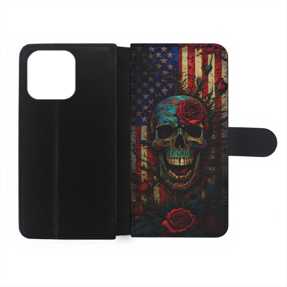 American Flag Skulls and Flower iPhone 15 Pro Case