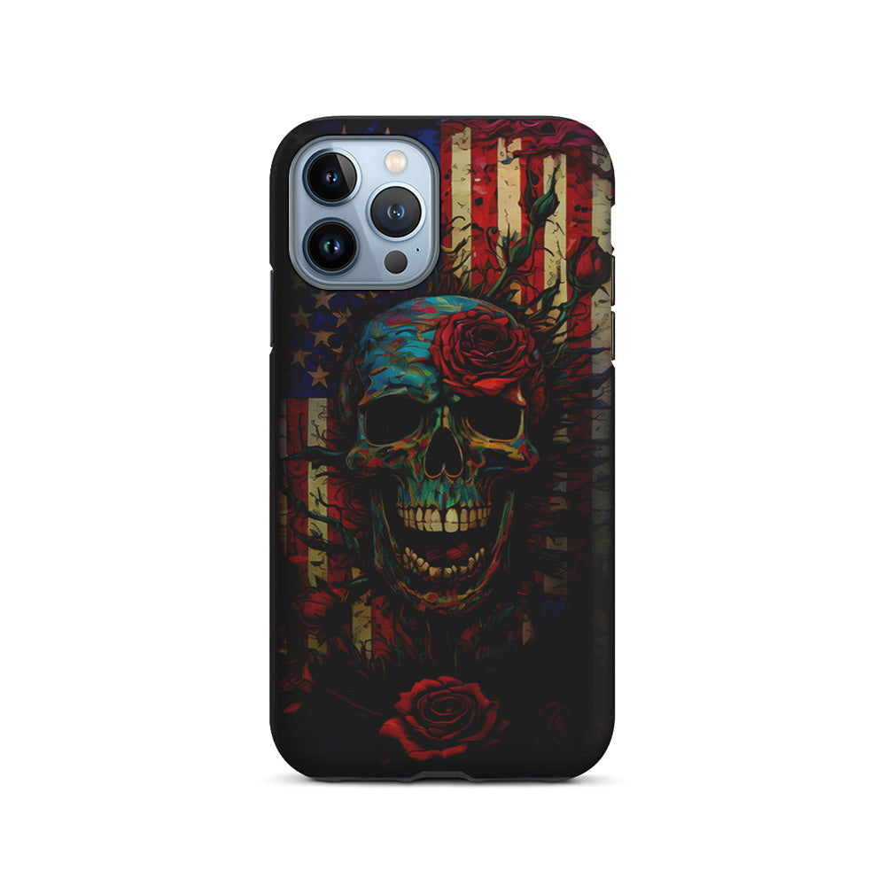 American Flag Skulls and Flower iPhone 15 Pro Case