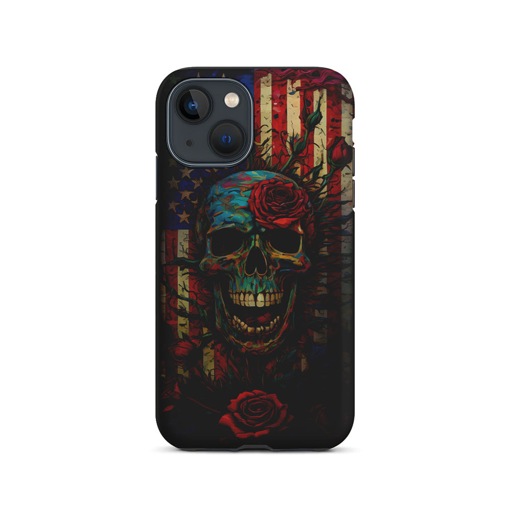 American Flag Skulls and Flower iPhone 15 Plus Case