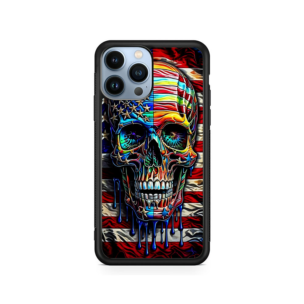 American Flag with Face Skulls iPhone 15 Pro Case