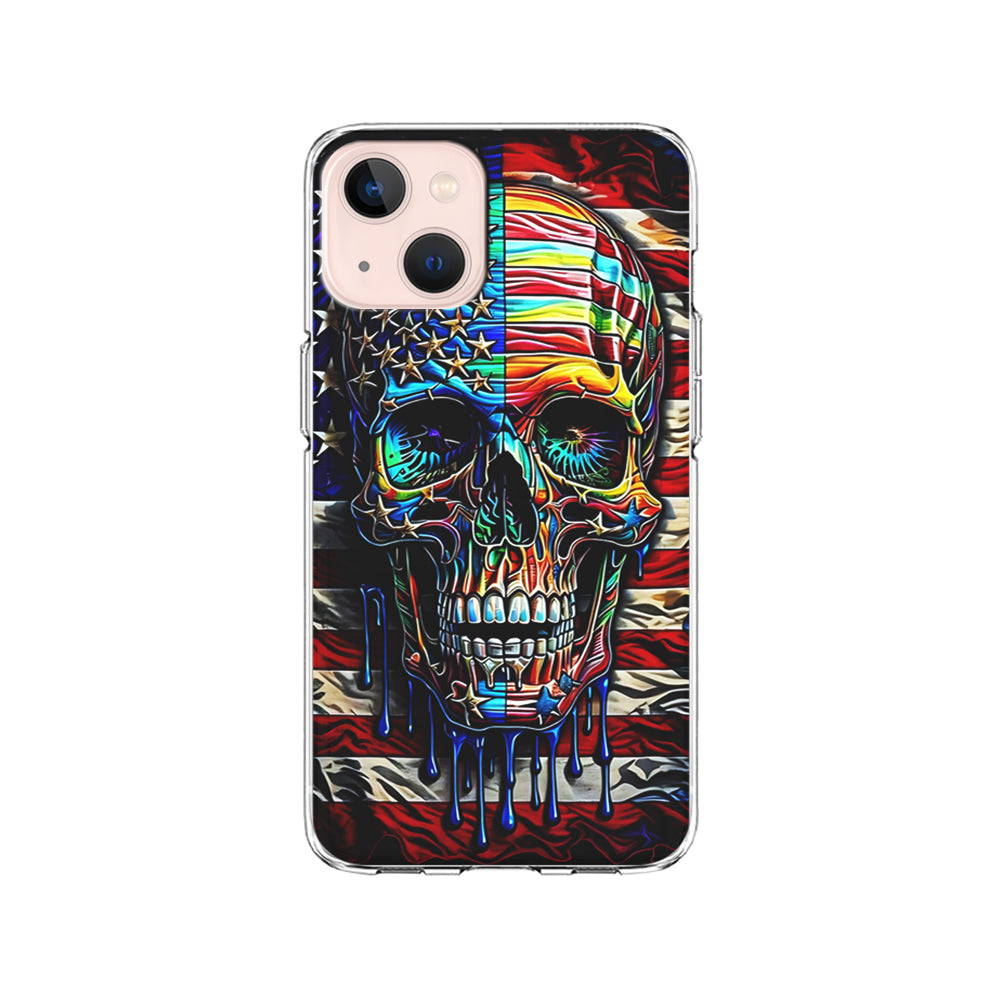 American Flag with Face Skulls iPhone 15 Plus Case