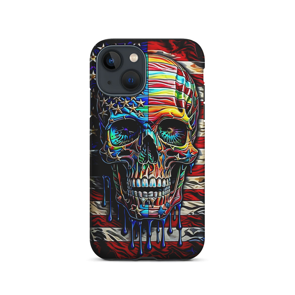 American Flag with Face Skulls iPhone 15 Plus Case