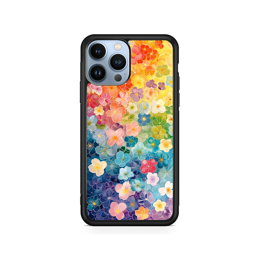 Artistic Rainbow Flower Pattern iPhone 15 Pro Case