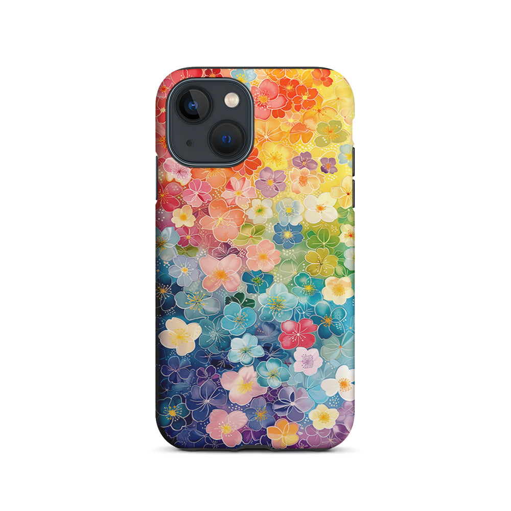 Artistic Rainbow Flower Pattern iPhone 15 Plus Case