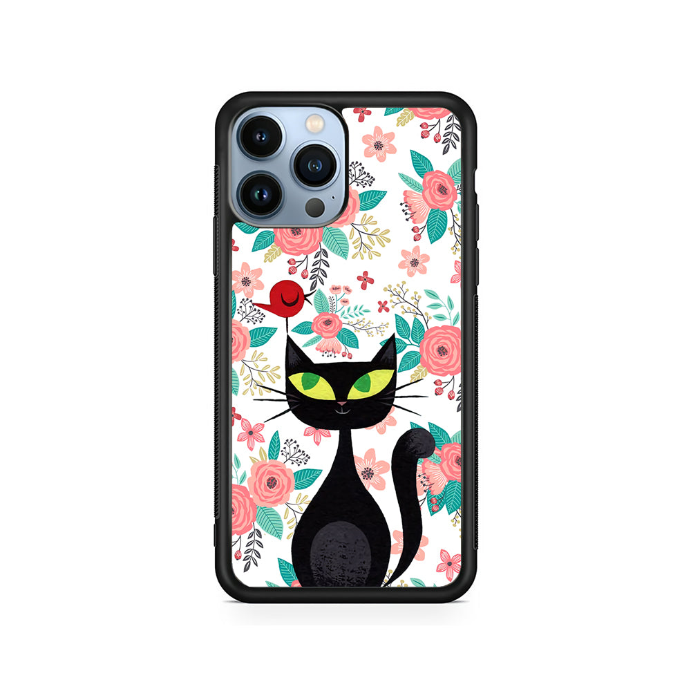 Cat Flower and Bird iPhone 15 Pro Case