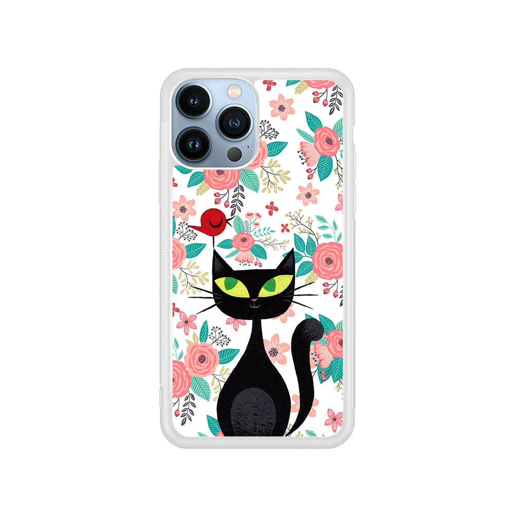 Cat Flower and Bird iPhone 15 Pro Case