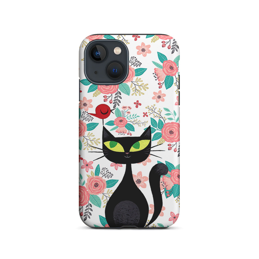 Cat Flower and Bird iPhone 15 Plus Case