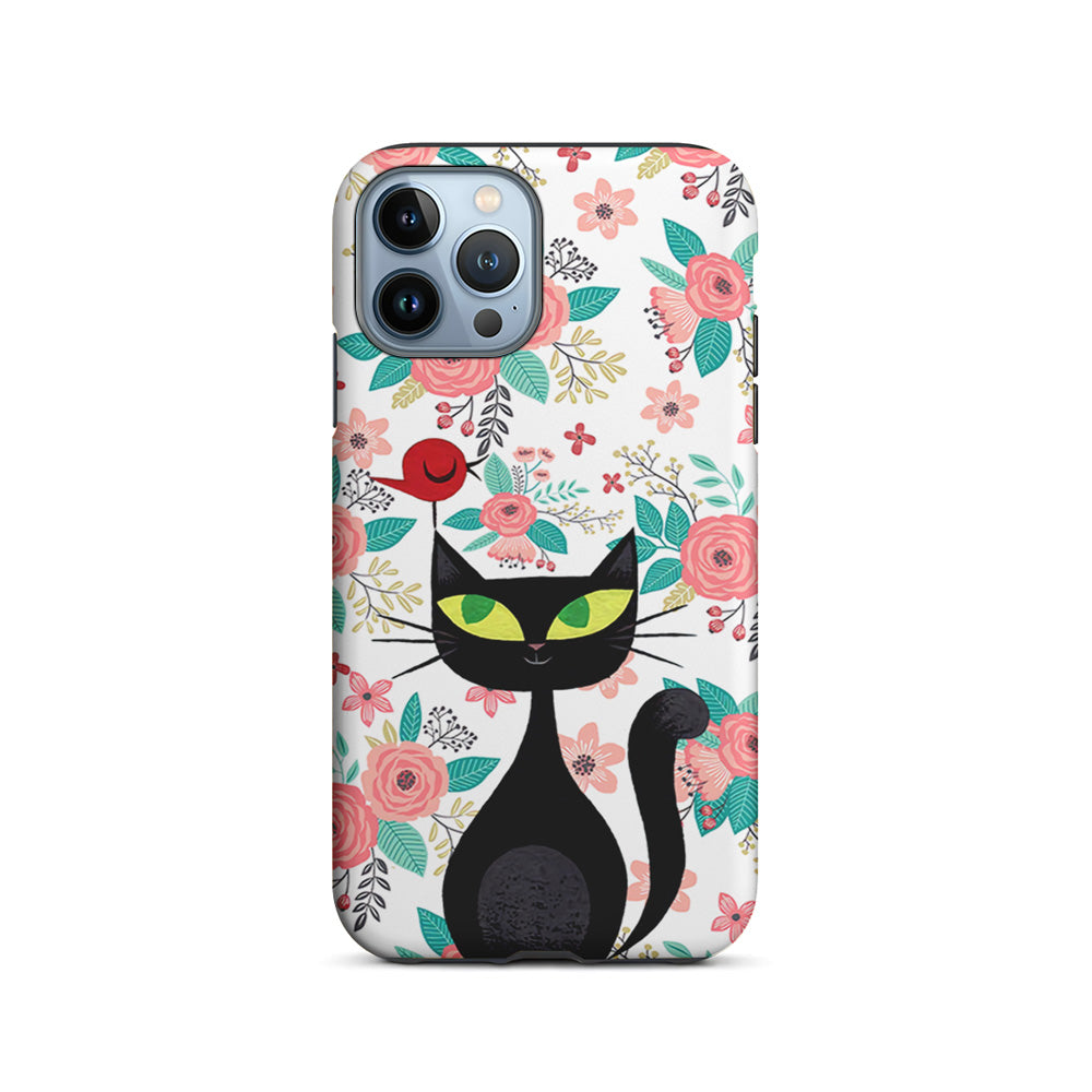 Cat Flower and Bird iPhone 15 Pro Case