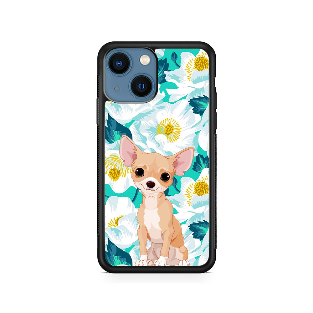 Chihuahua Dog Flower Blue iPhone 14 Case