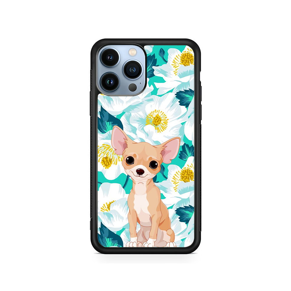 Chihuahua Dog Flower Blue iPhone 15 Pro Case