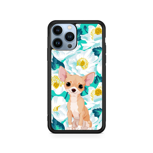 Chihuahua Dog Flower Blue iPhone 15 Pro Case