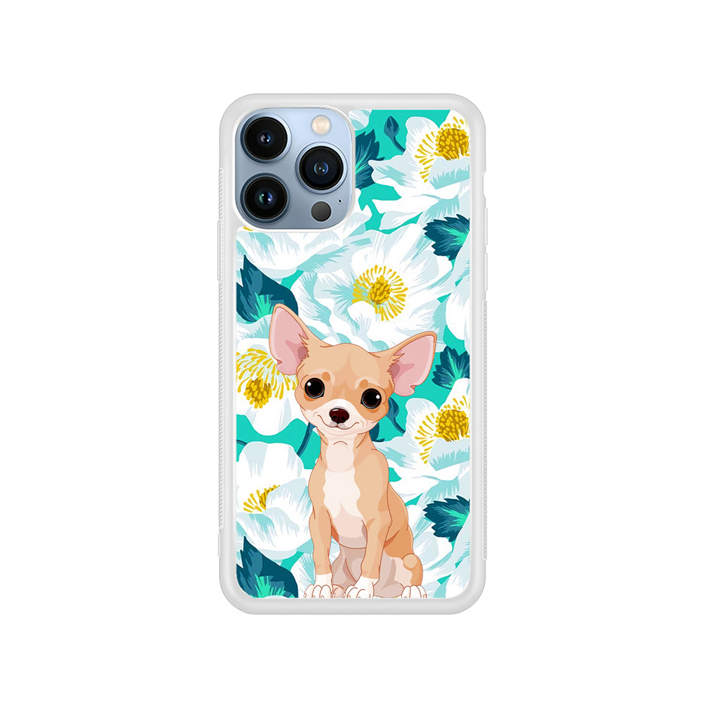 Chihuahua Dog Flower Blue iPhone 15 Pro Case