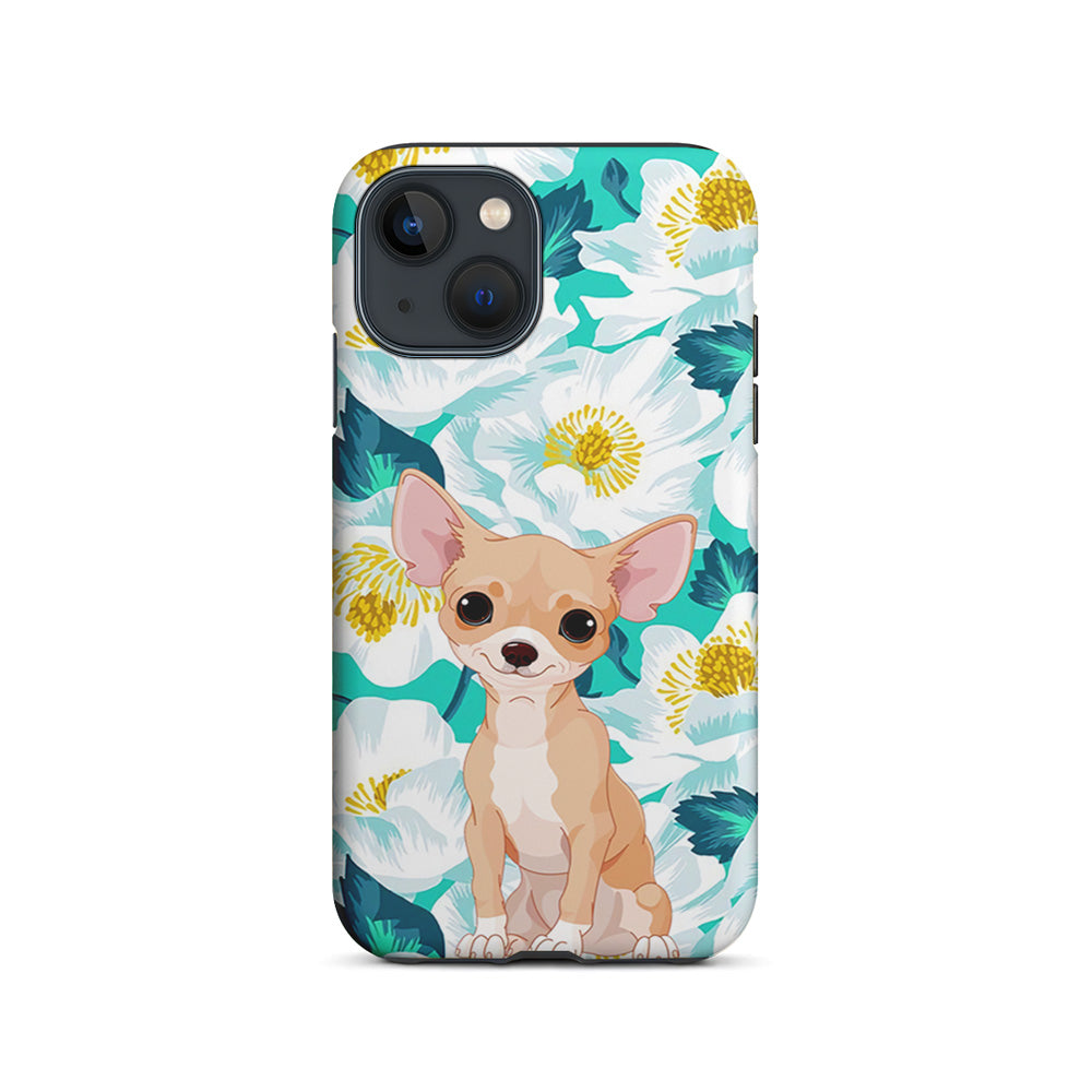 Chihuahua Dog Flower Blue iPhone 14 Case