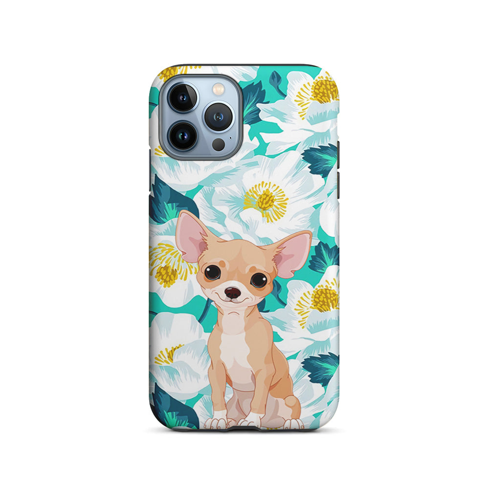 Chihuahua Dog Flower Blue iPhone 15 Pro Case