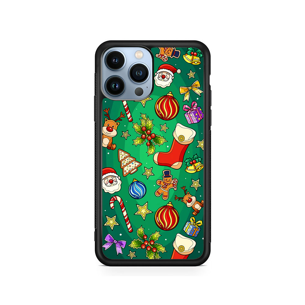 Christmas Ornaments Pattern Green iPhone 15 Pro Case