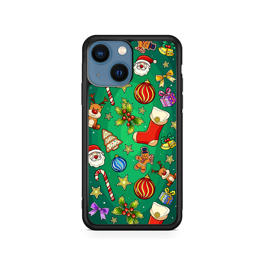 Christmas Ornaments Pattern Green iPhone 15 Plus Case