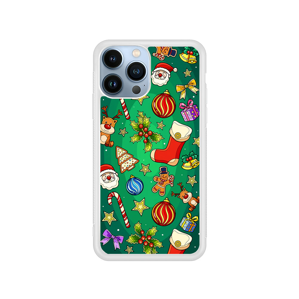 Christmas Ornaments Pattern Green iPhone 15 Pro Case