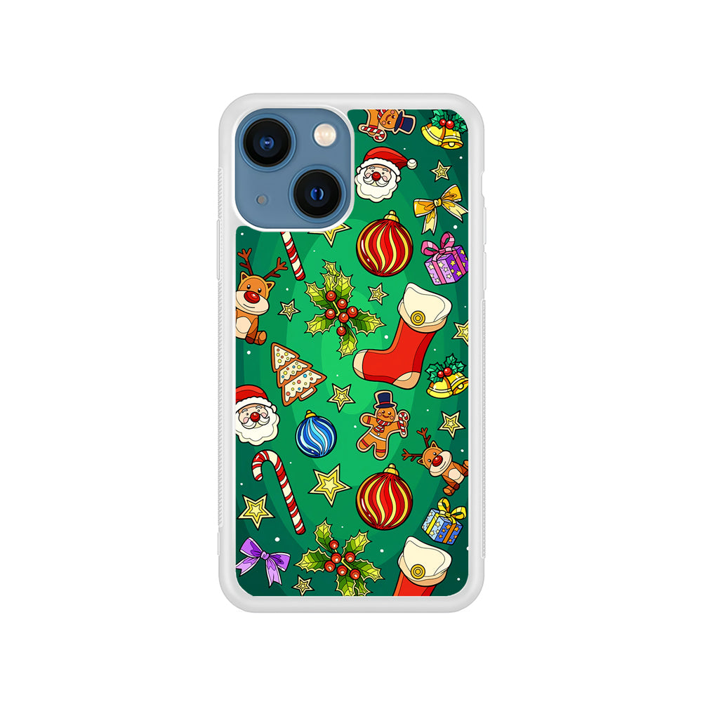 Christmas Ornaments Pattern Green iPhone 15 Plus Case