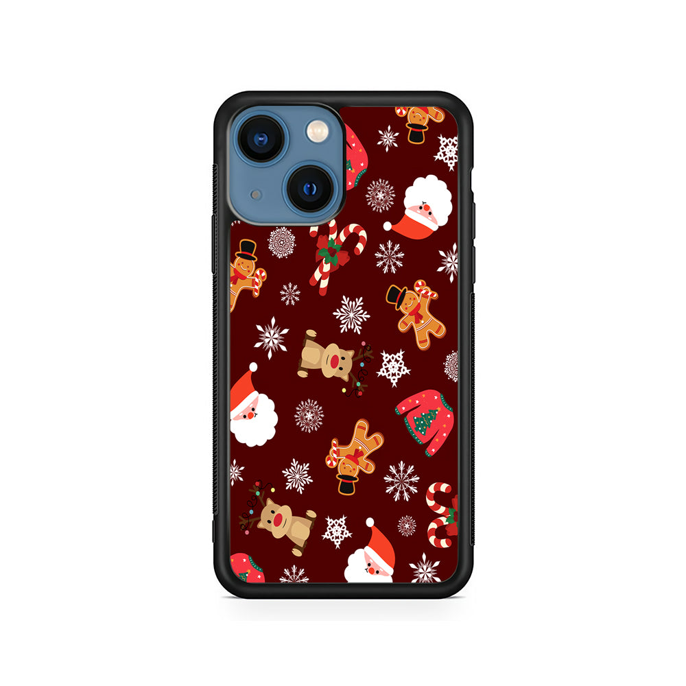 Christmas Ornaments Pattern Maroon iPhone 15 Plus Case