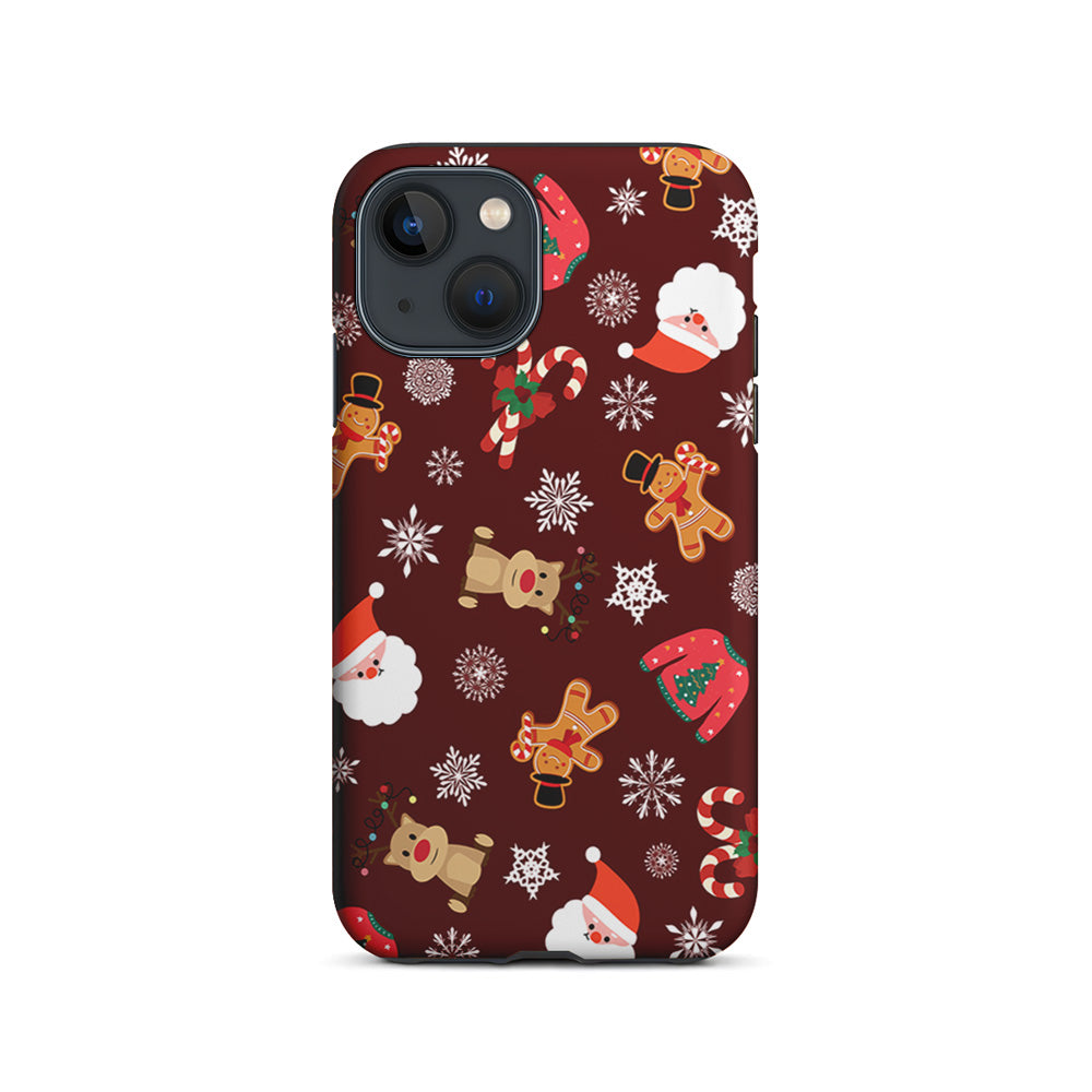 Christmas Ornaments Pattern Maroon iPhone 15 Plus Case