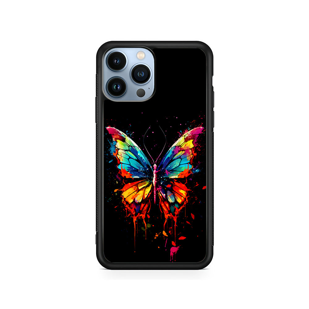 Colorful Butterfly Painting on Black iPhone 15 Pro Case