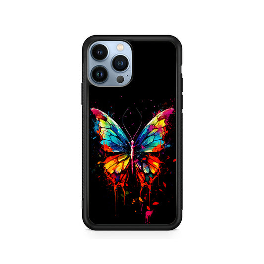 Colorful Butterfly Painting on Black iPhone 15 Pro Case