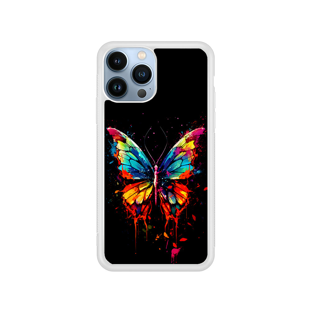 Colorful Butterfly Painting on Black iPhone 15 Pro Case