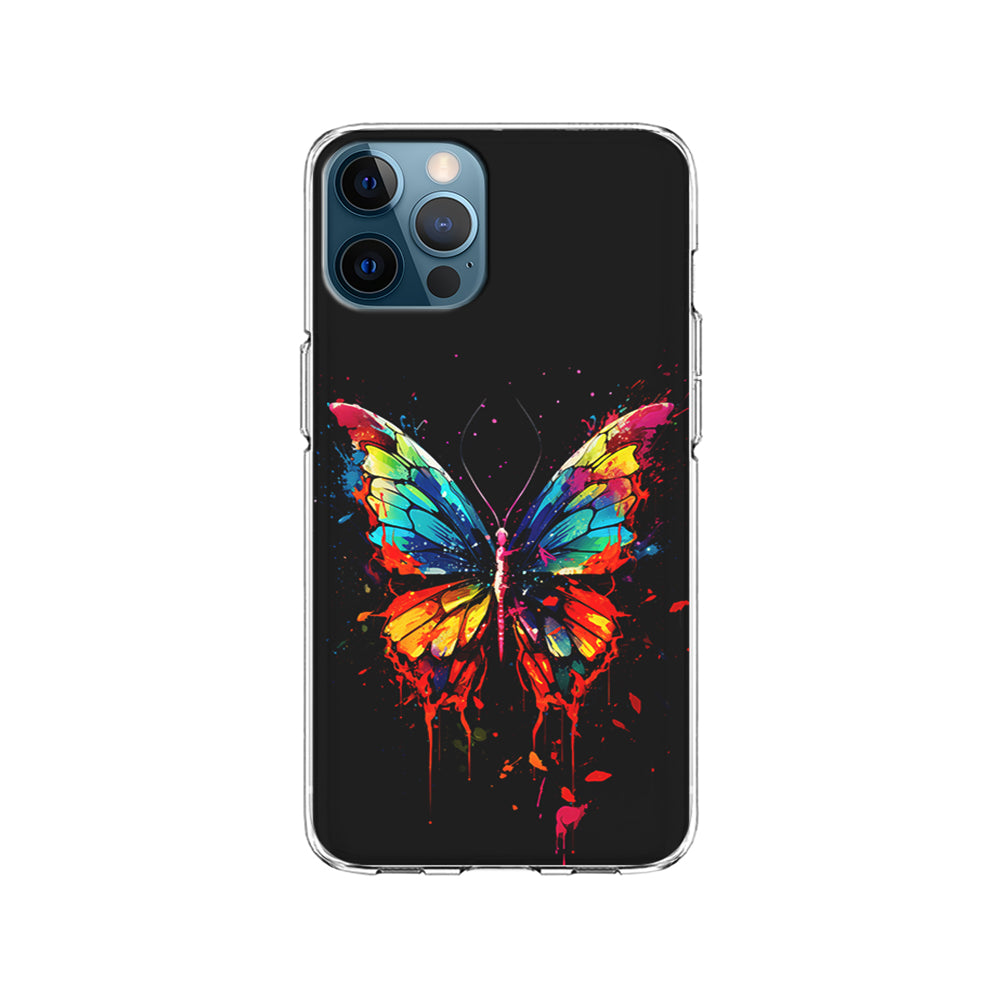 Colorful Butterfly Painting on Black iPhone 15 Pro Case