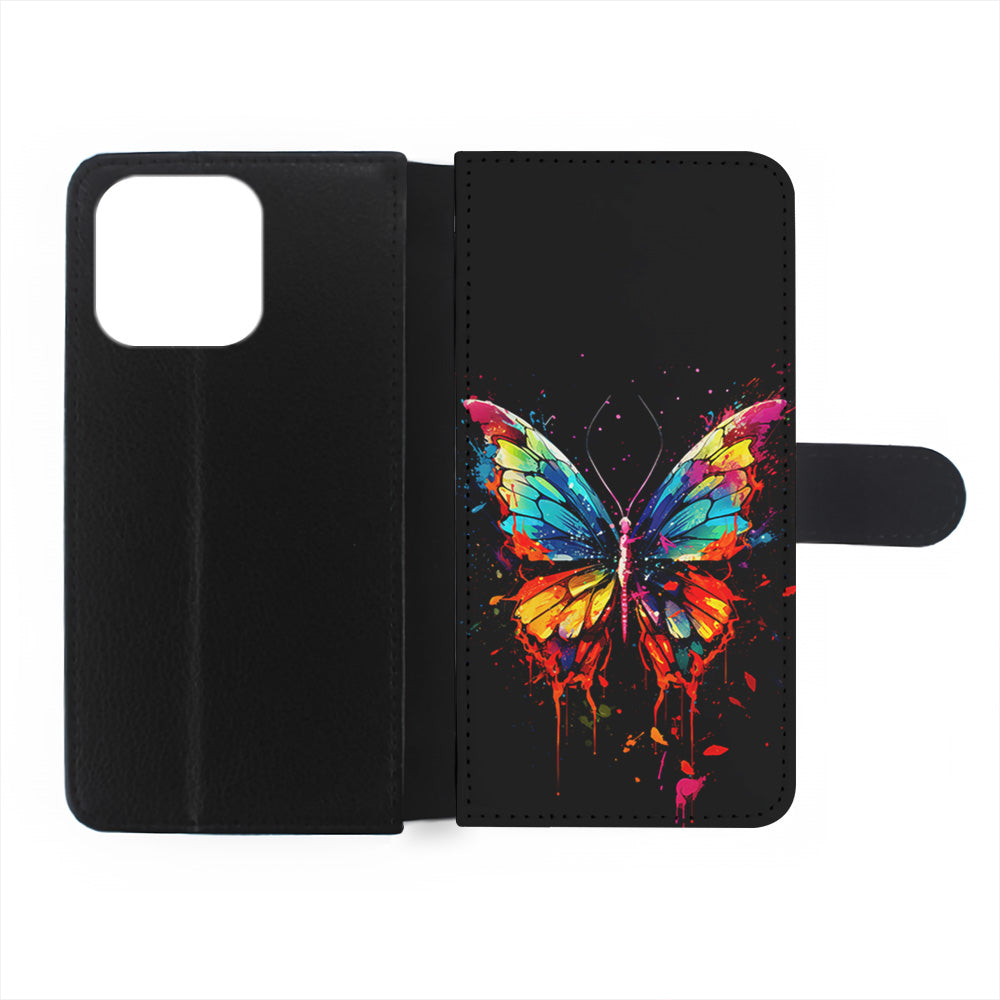 Colorful Butterfly Painting on Black iPhone 15 Plus Case