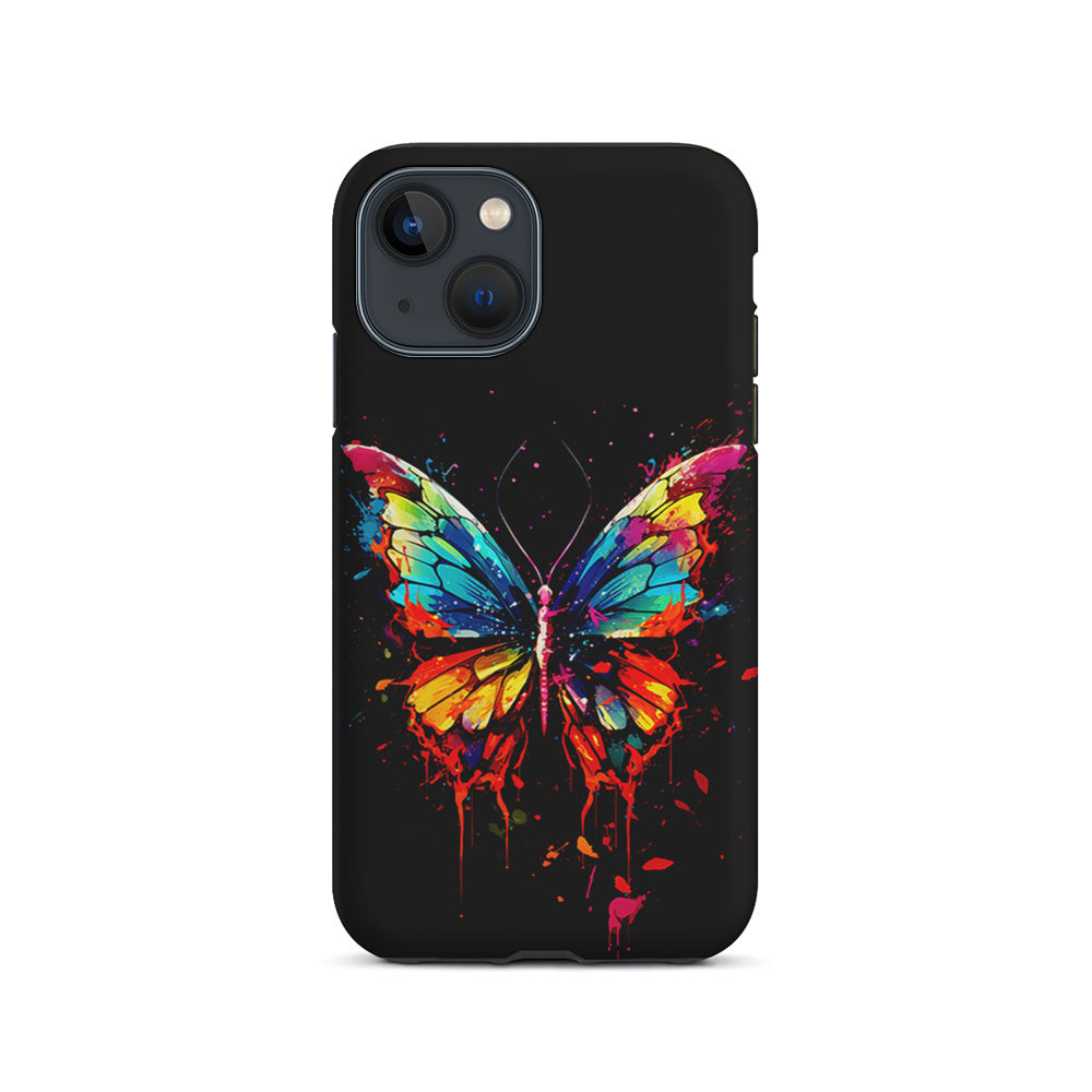 Colorful Butterfly Painting on Black iPhone 15 Plus Case