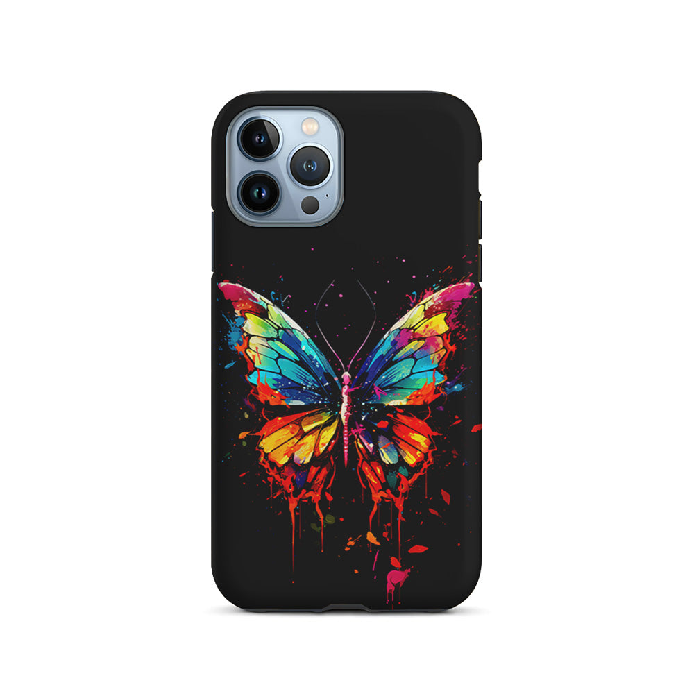 Colorful Butterfly Painting on Black iPhone 15 Pro Case