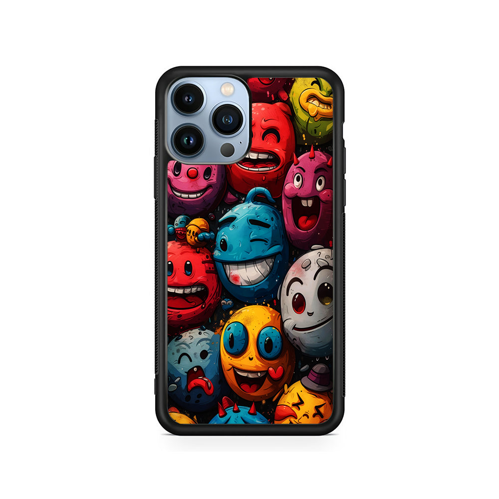 Colorful Funny Emoticons Doodle iPhone 15 Pro Case