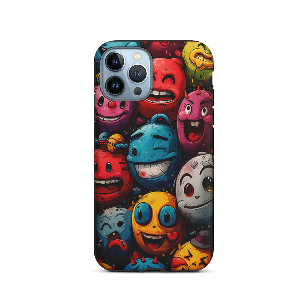 Colorful Funny Emoticons Doodle iPhone 15 Pro Case