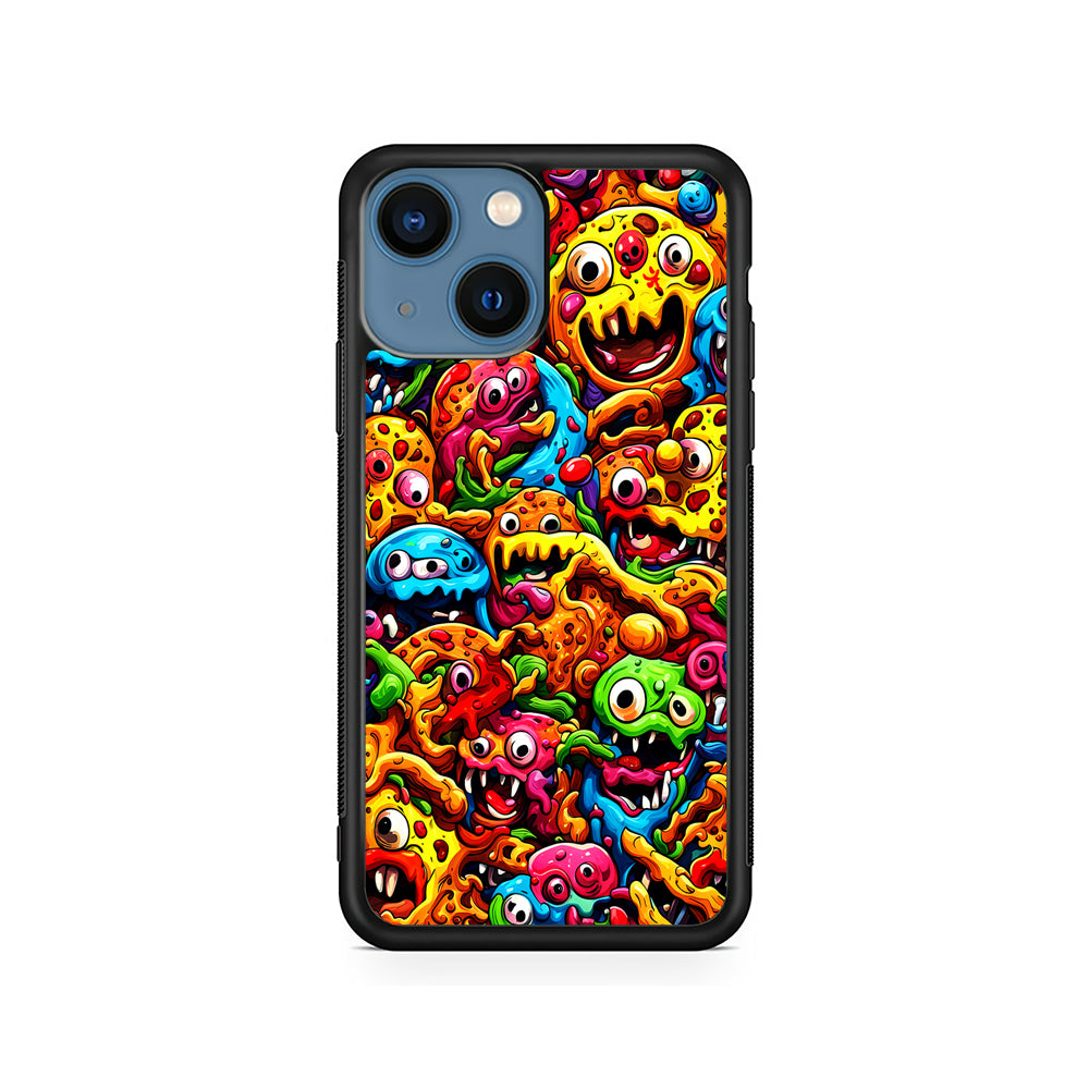 Colorful Monster Doodle Pizza iPhone 15 Plus Case