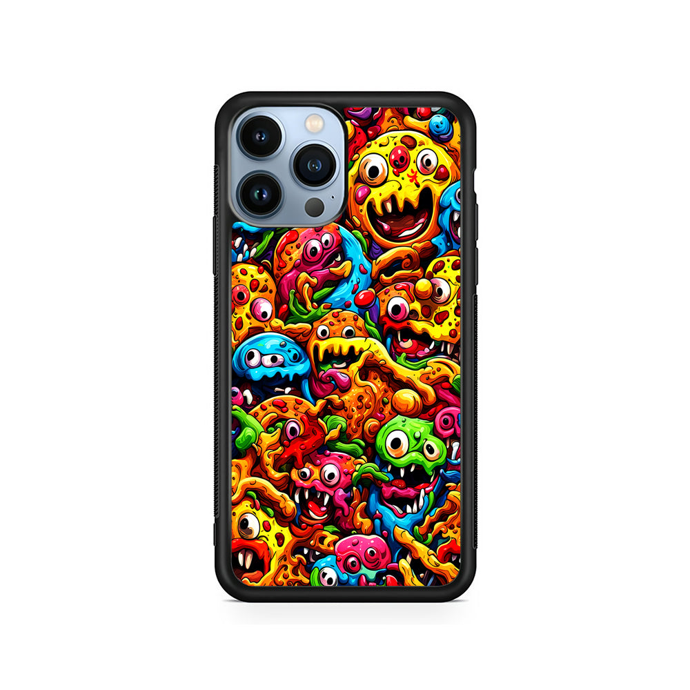 Colorful Monster Doodle Pizza iPhone 15 Pro Case