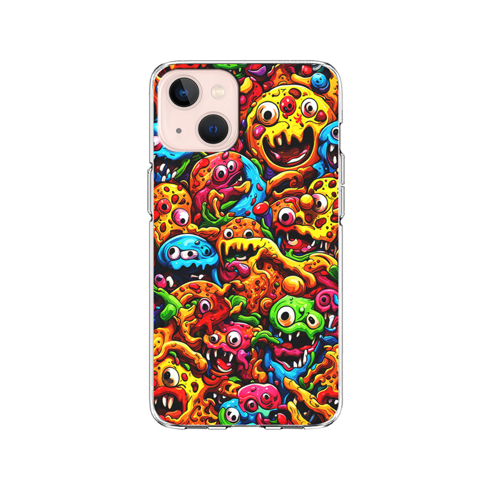 Colorful Monster Doodle Pizza iPhone 15 Plus Case