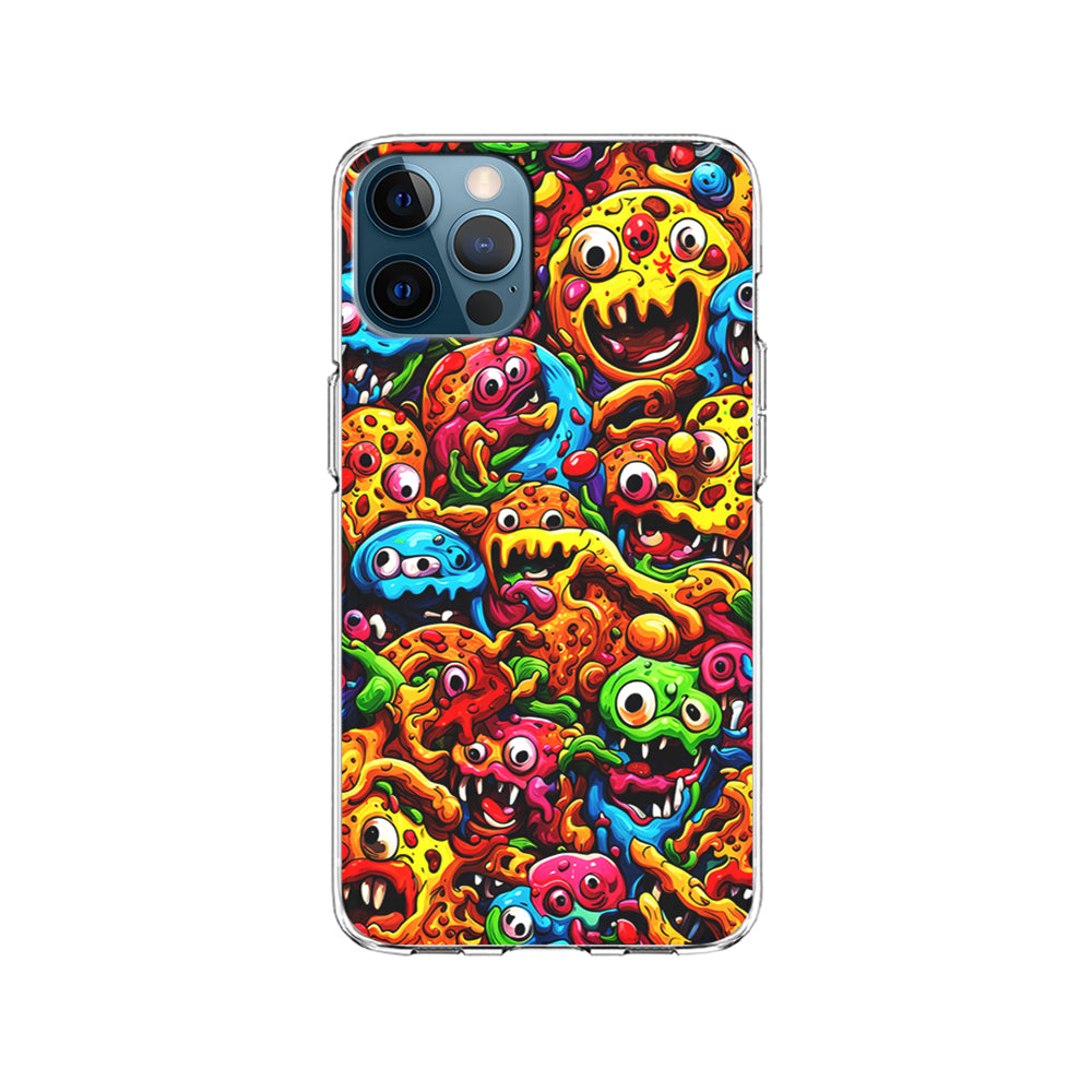 Colorful Monster Doodle Pizza iPhone 15 Pro Case