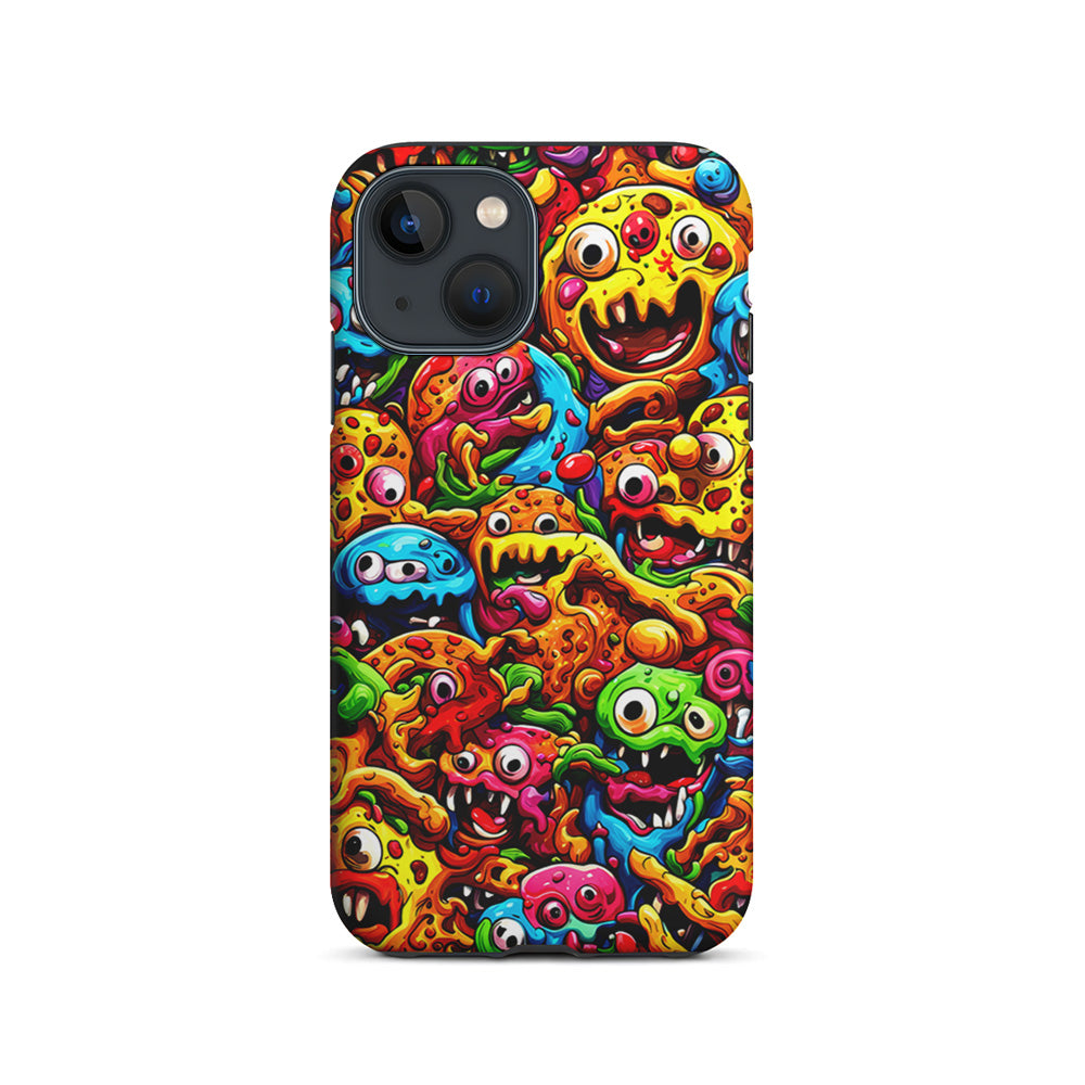 Colorful Monster Doodle Pizza iPhone 15 Plus Case