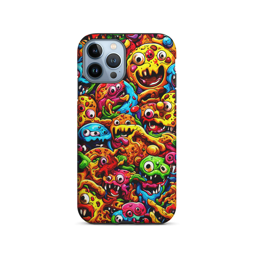 Colorful Monster Doodle Pizza iPhone 15 Pro Case