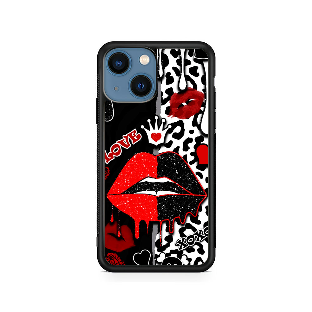 Girly Red Black Lips Kiss iPhone 15 Plus Case