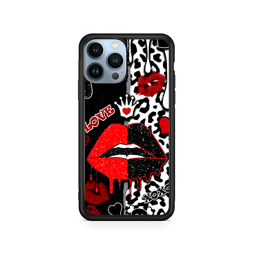 Girly Red Black Lips Kiss iPhone 15 Pro Case