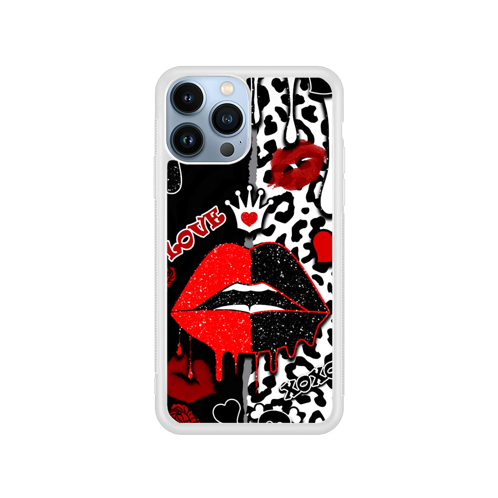 Girly Red Black Lips Kiss iPhone 15 Pro Case