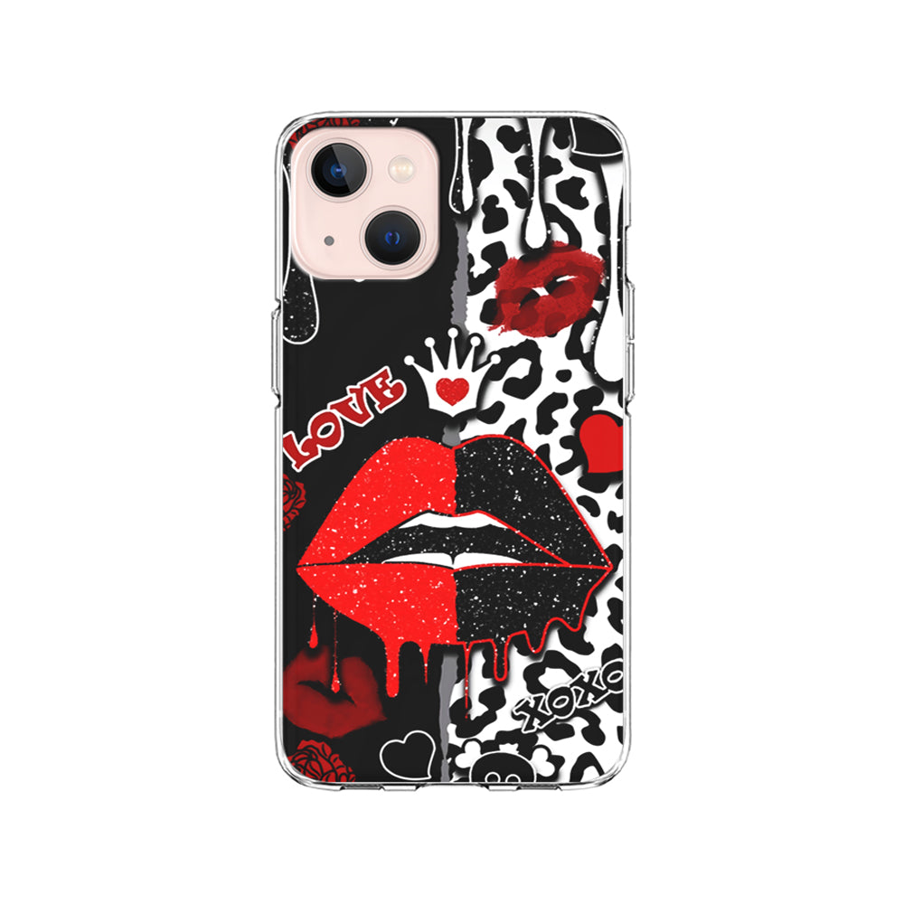 Girly Red Black Lips Kiss iPhone 15 Plus Case